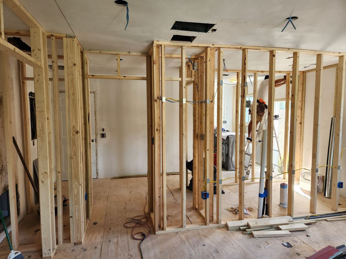 Interior framing during a renovation