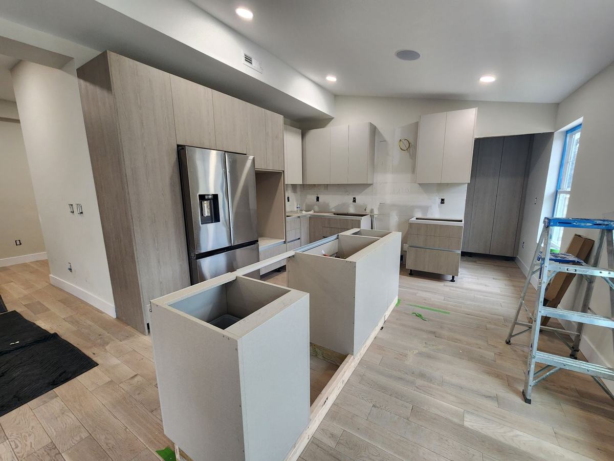 Kitchen cabinetry install during a renovation
